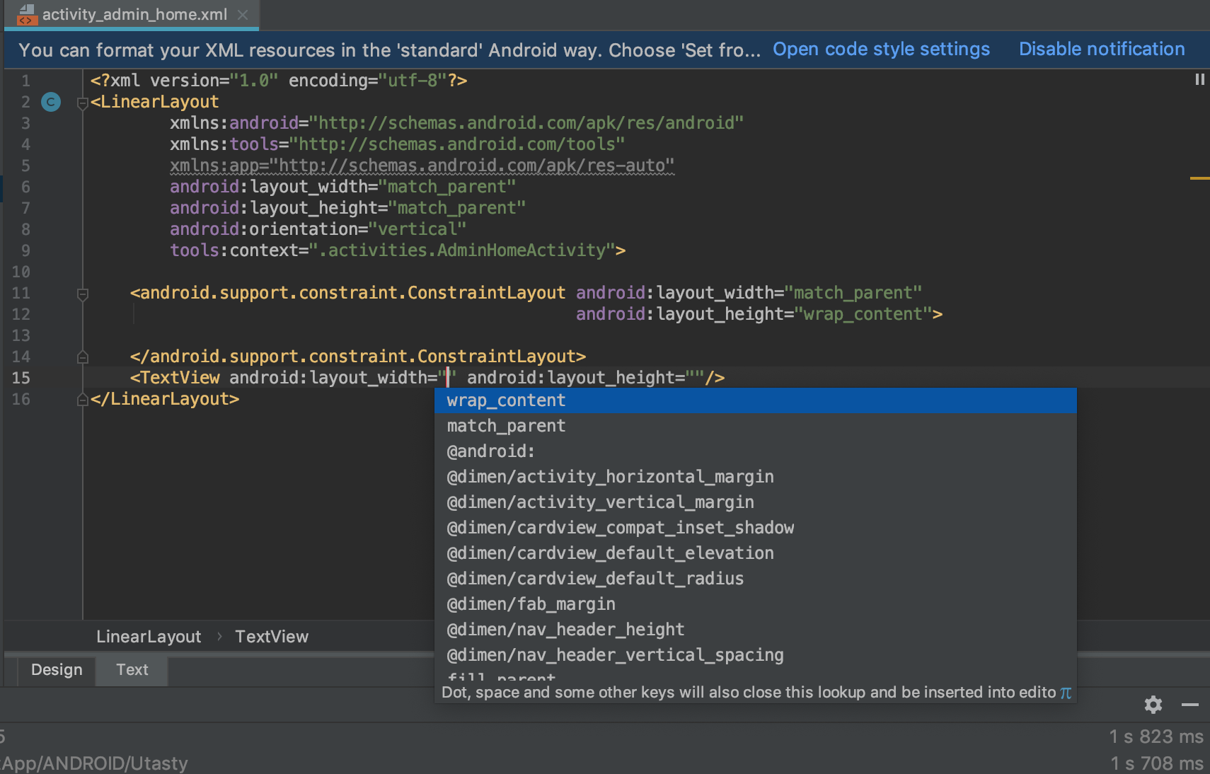 ปัญหา indent ใน xml ของ android studio แบบใหม่